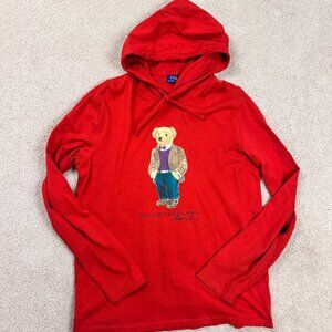 Polo Bear By Ralph Lauren Hoodie Long Sleeve T-Shirt Size Medium Red *READ*